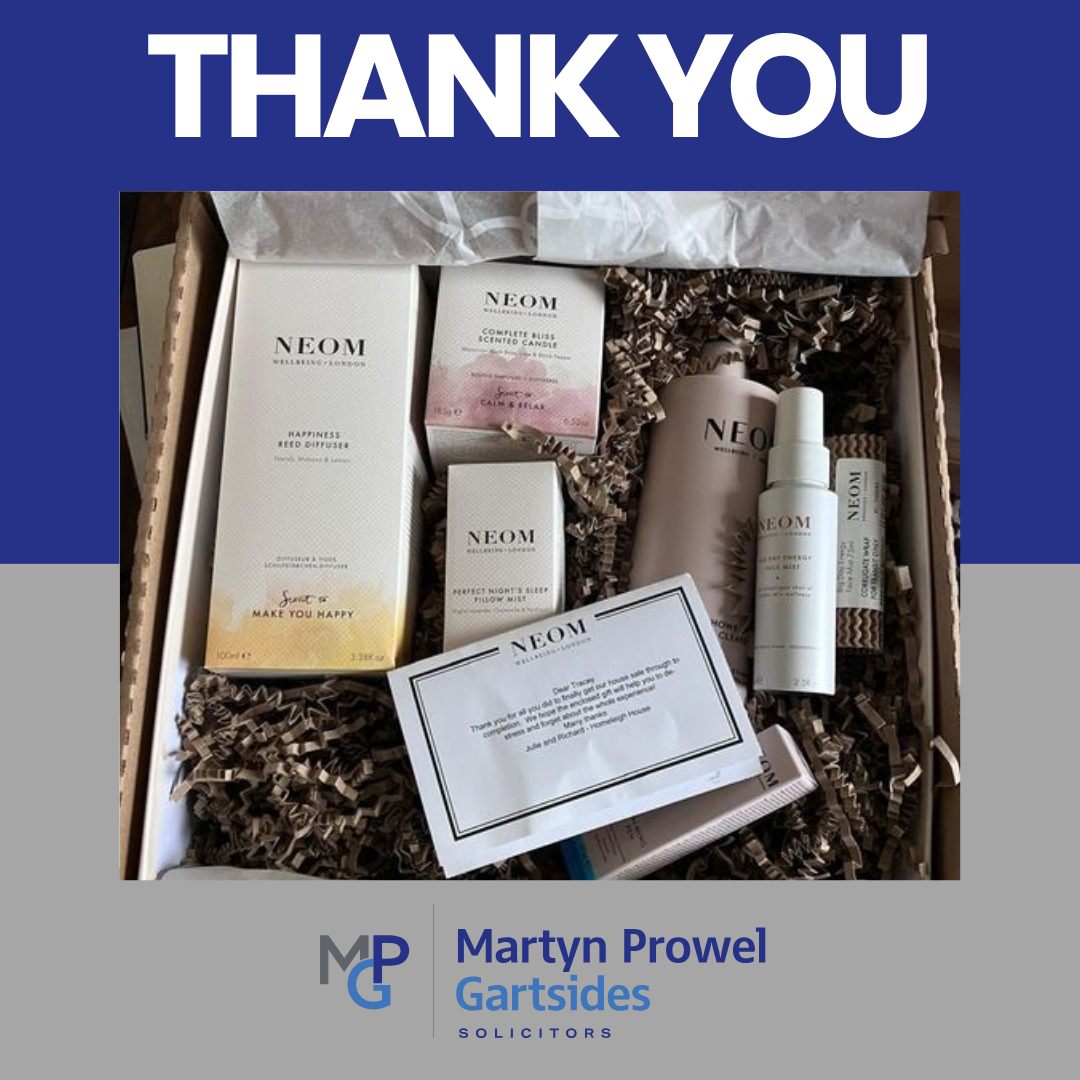 We’re sending a big thank you to our wonderful clients for the thoughtful NEOM gift hamper for Tracey Horrigan, our Conveyancing Solicitor here at the Cardiff office of Martyn Prowel Gartsides Solicitors. ⭐

Always a pleasure helping you navigate your conveyancing journey! 🏘