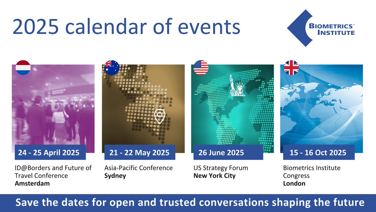 Join conversations shaping the future of biometrics. 🗓️For a full calendar of events visit: bit.ly/bi-events

Explore the latest advancements, discuss ethical considerations, and learn how to implement biometrics securely and responsibly.

Don’t miss the opportunity to