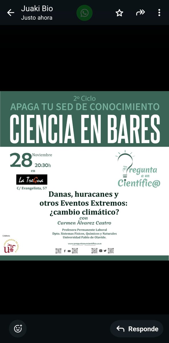 Daniel Gómez-Cabello (@danielgomcab) on Twitter photo Esta noche 28/11 es un dia para venirte a preguntar a una cientifica experta sobre #DANA y #CambioClimático en <a href="/LaTreGuaSevilla/">LaTreGuaSevilla</a> a las 20:30. Informate bien y elimina #bulos preguntando directamente.#divulgaus <a href="/unisevilla/">Universidad de Sevilla</a> <a href="/pablodeolavide/">Pablo de Olavide</a> Esta noche 28/11 es un dia para venirte a preguntar a una cientifica experta sobre #DANA y #CambioClimático en <a href="/LaTreGuaSevilla/">LaTreGuaSevilla</a> a las 20:30. Informate bien y elimina #bulos preguntando directamente.#divulgaus <a href="/unisevilla/">Universidad de Sevilla</a> <a href="/pablodeolavide/">Pablo de Olavide</a>