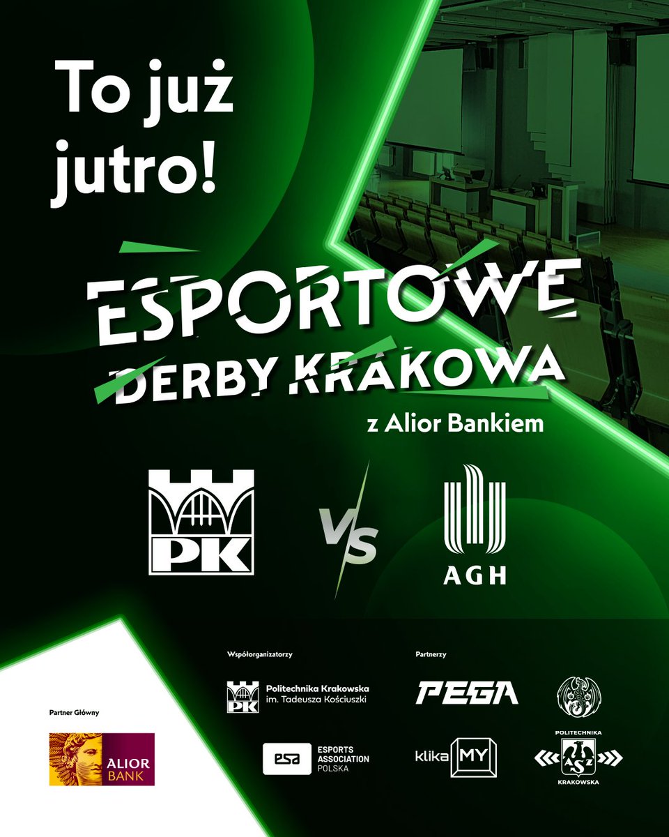 Esports Association (@esports_assoc) on Twitter photo Już tylko GODZINY dzielą nas od startu 𝗘𝗦𝗣𝗢𝗥𝗧𝗢𝗪𝗬𝗖𝗛 𝗗𝗘𝗥𝗕𝗢́𝗪 𝗞𝗥𝗔𝗞𝗢𝗪𝗔 z <a href="/AliorBankSA/">Alior Bank SA</a> 💥
Widzimy się na #PolitechnikaKrakowska!
Start o 10:00 w budynku Działownia 🫡
Szczegóły:
▶️ facebook.com/events/6170478… Już tylko GODZINY dzielą nas od startu 𝗘𝗦𝗣𝗢𝗥𝗧𝗢𝗪𝗬𝗖𝗛 𝗗𝗘𝗥𝗕𝗢́𝗪 𝗞𝗥𝗔𝗞𝗢𝗪𝗔 z <a href="/AliorBankSA/">Alior Bank SA</a> 💥
Widzimy się na #PolitechnikaKrakowska!
Start o 10:00 w budynku Działownia 🫡
Szczegóły:
▶️ facebook.com/events/6170478…