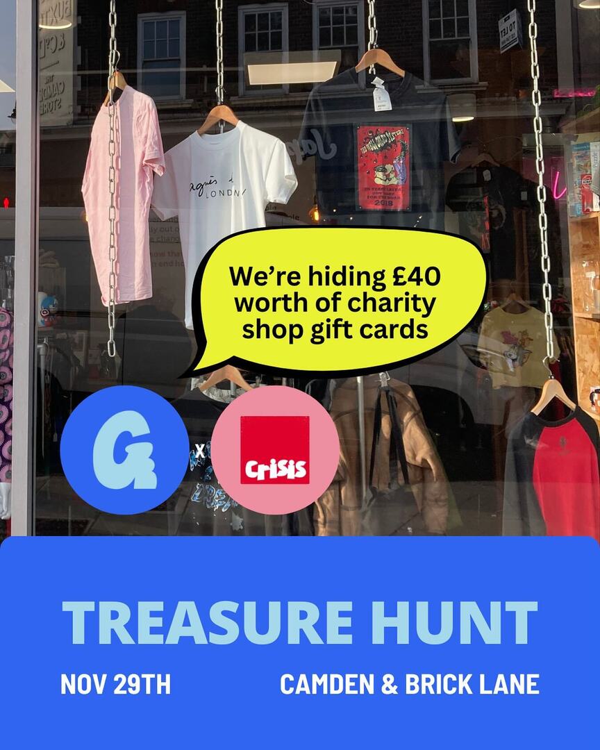 🚨 Few hours left before we hide £40 of charity shop gift cards near @shopfromcrisiscamden and @shopfromcrisisbricklane !!

Find one of the 2 passcodes and go visit the closest Crisis shop to redeem your £20 card from @thecharityshopgiftcard ! 🏆 

Get r… instagr.am/p/DC68ygbo-az/