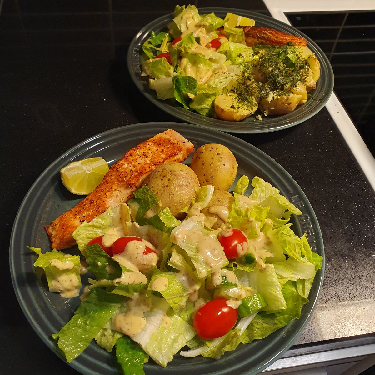CardinalBirb's tweet photo. food diary. salmon and salad https://t.co/MRhufFYRUn