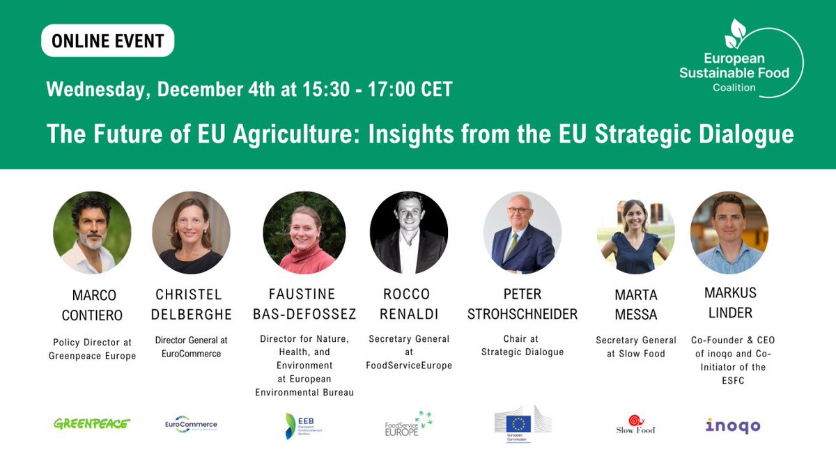 FoodServiceEU's tweet image. Join us on 4 December to find out more about the EU #StrategicDialogue! Our Secretary General, Rocco Renaldi, together with fellow participants to the Dialogue, will share key highlights at this webinar by the European Sustainable Food Coalition 🔗 tinyurl.com/2cjc6b3a