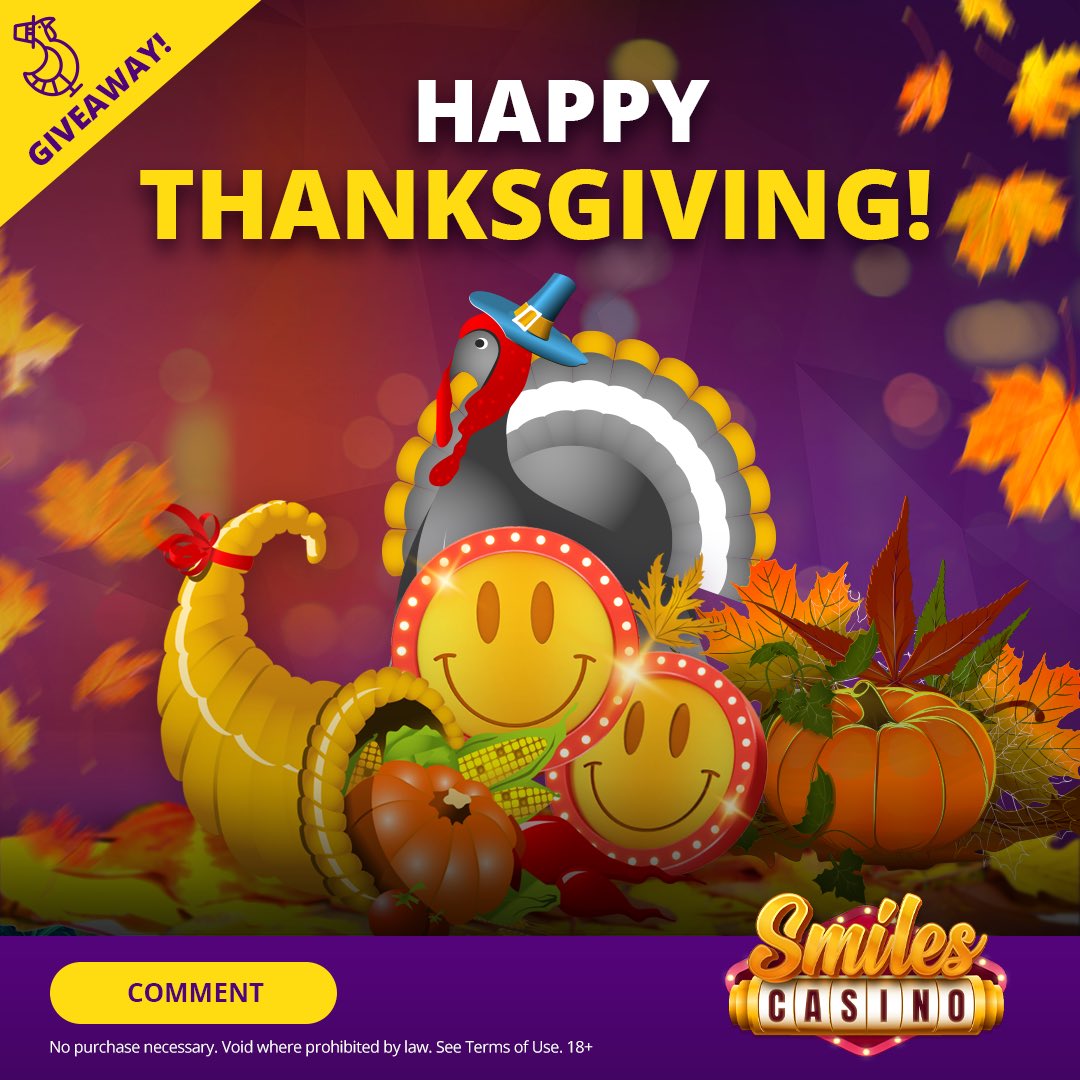 Thanksgiving Giveaway!🦃

1. Follow 
2. Like + RT
3. Comment below and tell us what you’re most grateful for this year! with #SmilesGiveaway 
 
🎁 6 randomly selected winners will each receive 50,000 GC + 10 SC!

Good luck, and Happy Thanksgiving!