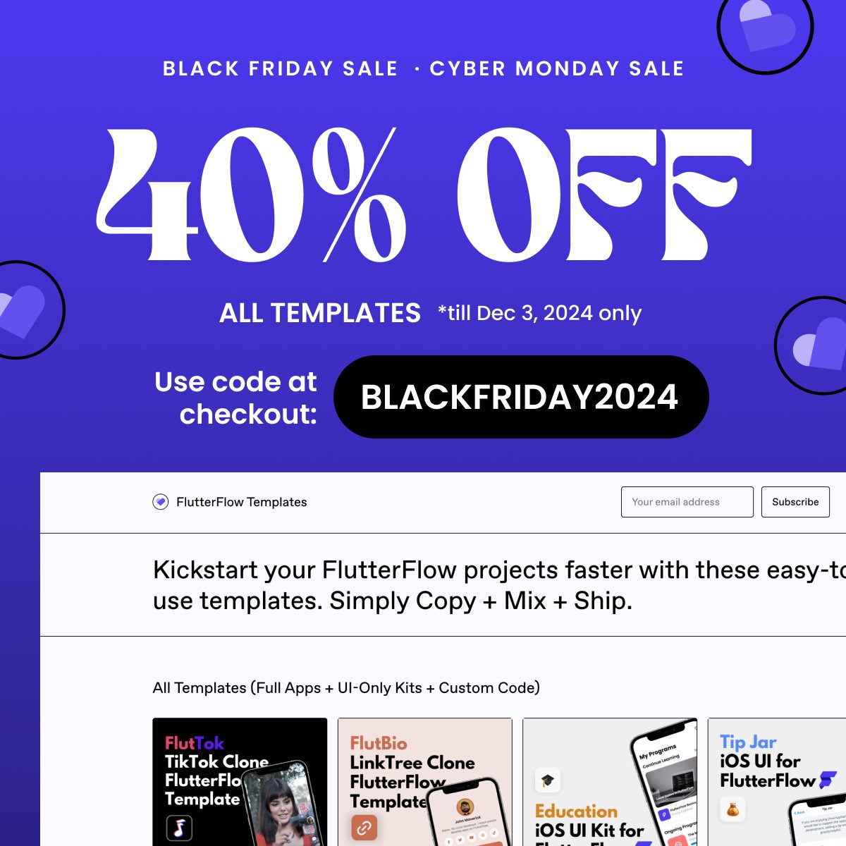 fftemplates's tweet photo. Black Friday and Cyber Monday is here. Grab our templates for 40% off till Dec 3.

🎁 Use code BLACKFRIDAY2024 at checkout. https://t.co/7p0itpUVKC