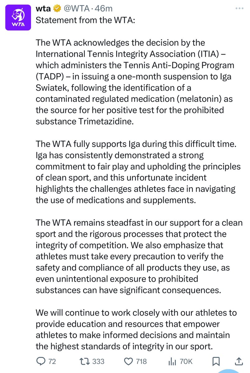 I’m sorry. This was not an “unfortunate incident.” A real unfortunate incident is something you cannot control. Tennis can - and should! - no, must! - control its own anti-doping process. 

Athletes indeed face “challenges.” Like, the weather. And their opponents. But the messy,