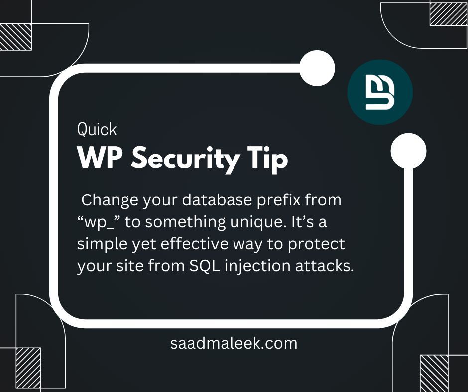 saad_maleek's tweet image. Change your database prefix from “wp_” to something unique. It’s a simple yet effective way to protect your site from SQL injection attacks.
#WordPressSecurity #DatabaseProtection #WebSafety #CyberSecurity #SecureSite #WordPressHelp #TechTips