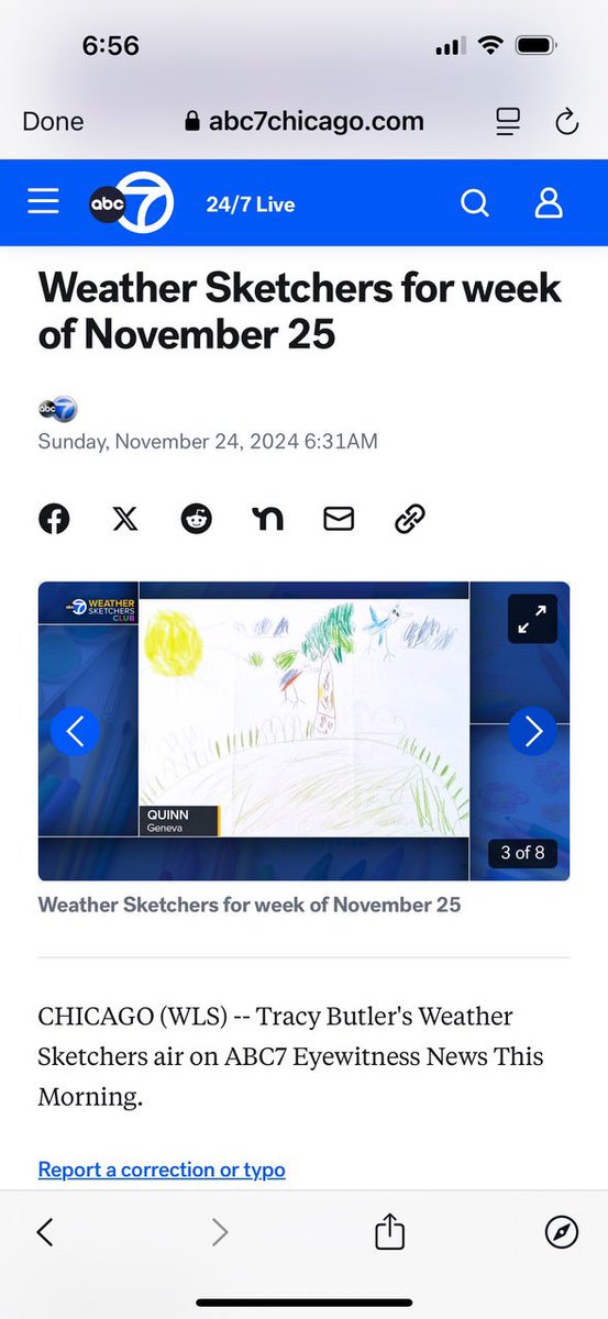 MrsBlaszynski's tweet photo. Congrats to Quinn for her awesome Weather drawing and for her TV debut on ABC  @TracyButlerABC7 https://t.co/V7H9uEkqhb