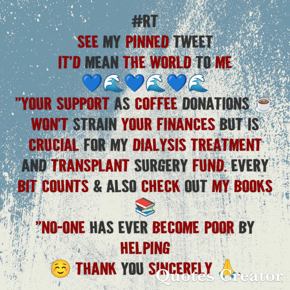 Every dialysis session is harder without help. Please consider donating or checking out my books to support me.
<a href="/donlbund/">Don L Bund</a>
<a href="/Georgia94210126/">Georgianne Fergesen ♎️🏳️‍🌈🏳️‍⚧️💐🎨🇺🇦☮️💙 🥥</a>
<a href="/Jacquel52909671/">susackie</a>
<a href="/freddrumpf61/">Fred Drumpf Jr.</a>
<a href="/EMcQ24/">ElaineM 🟧🇺🇸💙</a>
<a href="/ebonygoddess49/">The_Savvy_One49 #Breastcancersurvivor #VoteBlue🌊</a>
<a href="/hindman_e/">PEACE ☮️✌️🕊️🏔️🦚</a>
<a href="/joypcoffee/">joycoffee</a>
<a href="/GinaUSAblue/">Gina🌊🦋💙🧢💯🇺🇸🦅</a>
<a href="/MrScottLads/">🚀 Scotty : DeepState SciFi Engineer💥🇺🇦</a>
<a href="/Carol_Pine_/">cpin ☮️💙🇺🇸🐶👵🏻🟧</a>
<a href="/Mike71442212/">Mike</a>