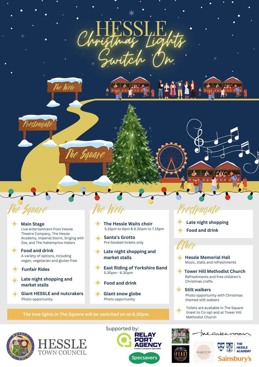 🎄One more sleep until Hessle Christmas Lights Switch On 2024 🎄
Here's the programme for tomorrow evening which starts at around 5pm. Switch on at 6.30 😊