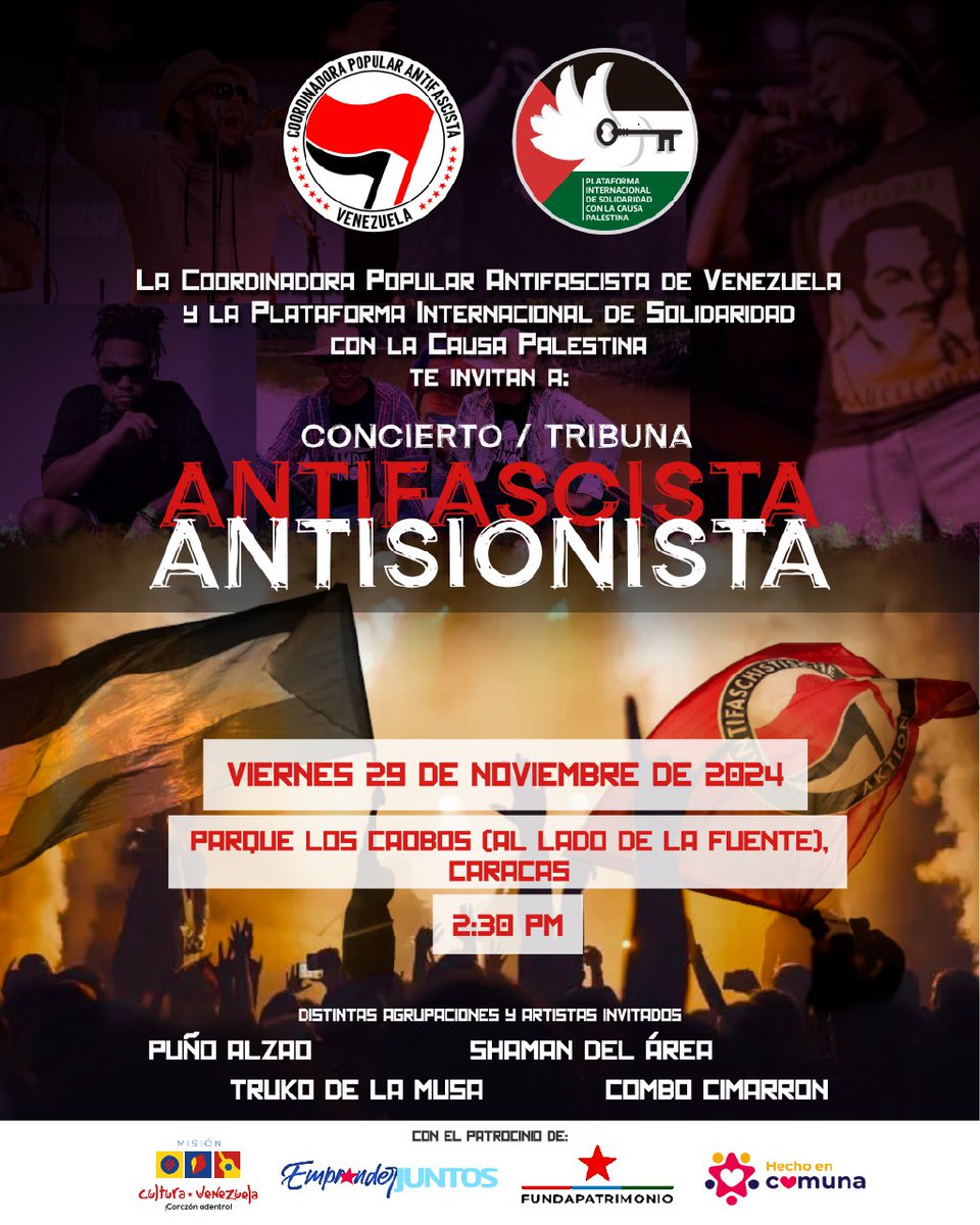 OliverRivasP's tweet image. Mañana Viernes 29/11, ¡Llégate, que la Resistencia también es Cantando!

¡Basta de Genocidio en Palestina! ¡Basta de fascismo contra Venezuela y l@s venezolan@s!

#Fascismo #PalestinaLibre #Venezuela 

@taniapsuv @NicolasMaduro @VillegasPoljak @MSomosVen @PartidoPSUV