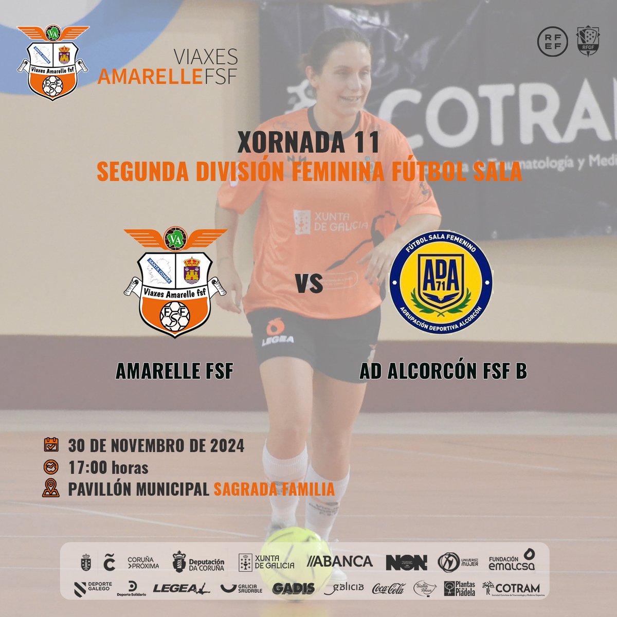 amarellefsf's tweet photo. ⚔️👟⚽🧡 VOLTA A CASA ‼️

Ganas de retomar sensacións, recibindo a visita do filial do @ADAlcorconFSF. Rival complicado, pero onde as rapazas de Javi Leira tratarán de dar a sorpresa na Sagrada, a partir das 17:00 horas. Esperámoste!!

#FutsalFeminino #AmarelleFSF #vamosNaranjas https://t.co/L4Hpc6nNHq