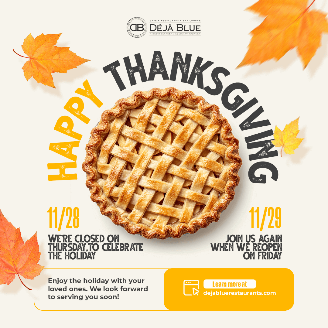 dbrestaurants's tweet photo. 🍂 Happy Thanksgiving from Deja Blue! 🦃

🗓️ Closed: Thursday, 11/28/24
🗓️ Reopening: Friday, 11/29/24
📍 Visit Us: 7805 N University Dr, Parkland FL
💻 Learn More: https://t.co/ZPbTAF8miG

We’re grateful for your continued support and can’t wait to serve you soon! ❤️ https://t.co/fQ9Qje49Ez