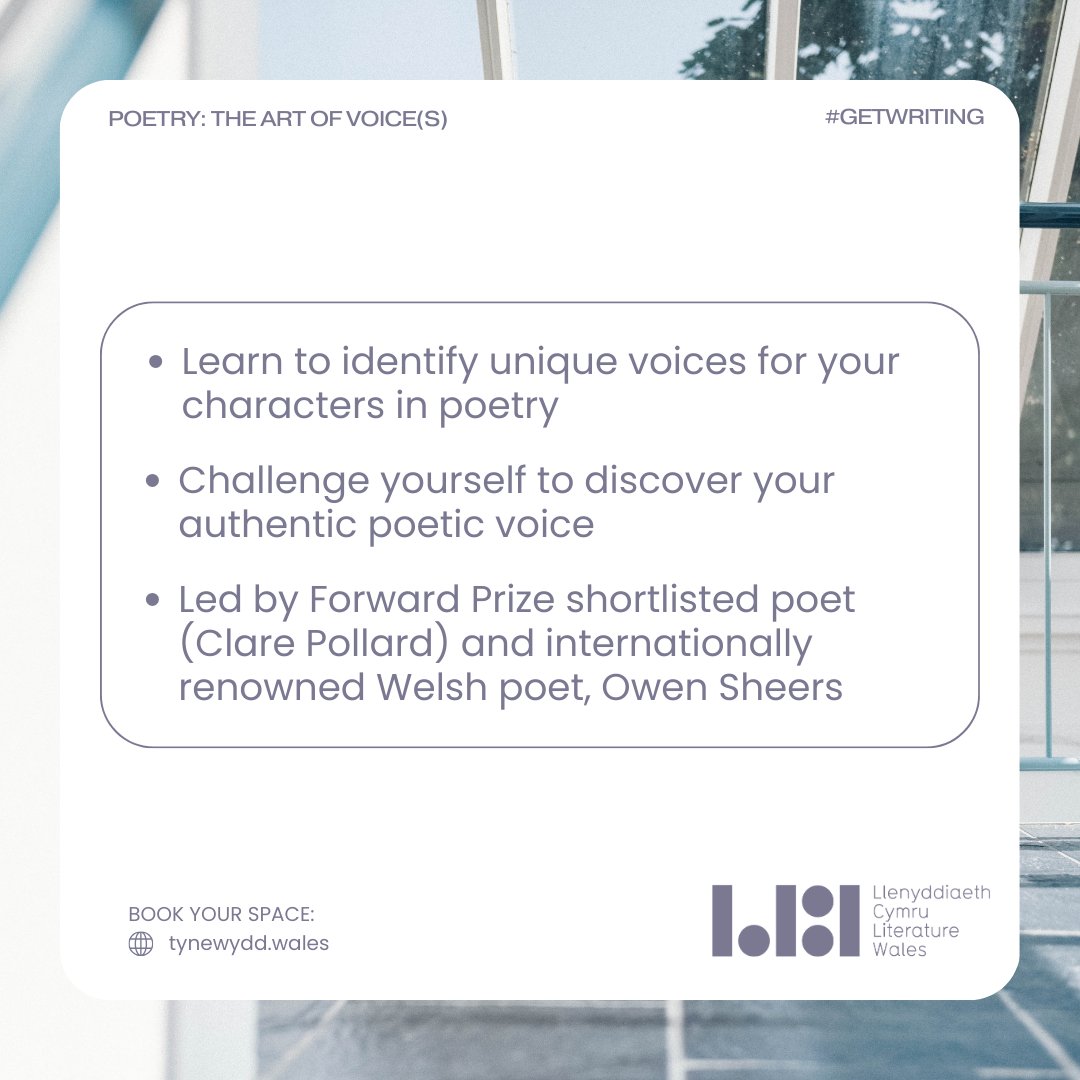 Learn how to inject personality into your work, and create unique voices for your characters in poetry on this exciting course led by @poetclare   and <a href="/owensheers/">Owen Sheers FRSL</a> 👄

Grab your space today! 👇
tynewydd.wales/course/poetry-…
