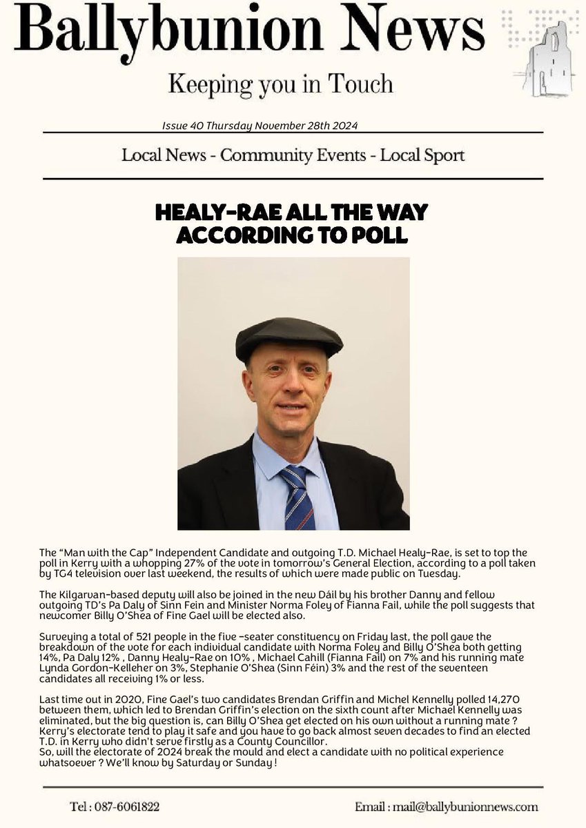 This week’s issue of Ballybunion News has been uploaded to the website. Its costs just €12 per annum to read and you can register at ballybunionnews.com