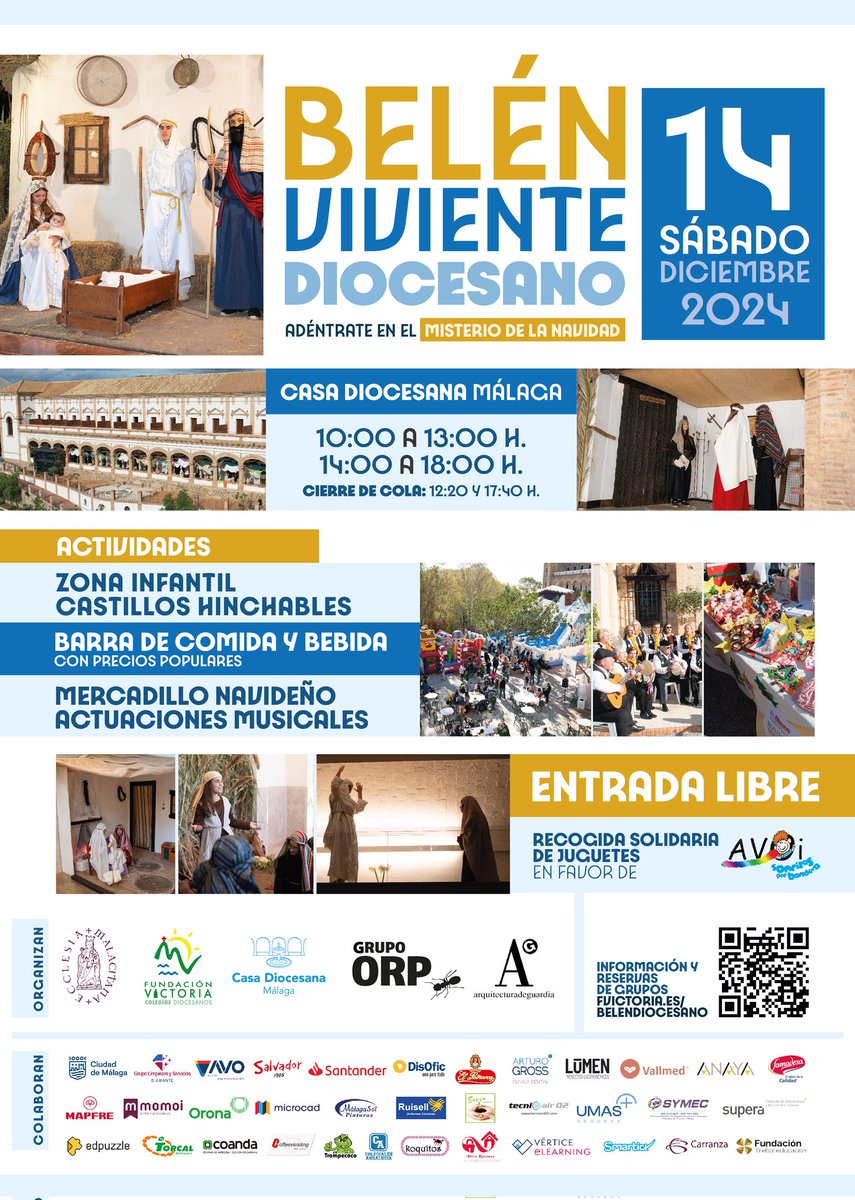 𝐄𝐥 𝐁𝐞𝐥𝐞́𝐧 𝐕𝐢𝐯𝐢𝐞𝐧𝐭𝐞 𝐃𝐢𝐨𝐜𝐞𝐬𝐚𝐧𝐨 𝐜𝐮𝐦𝐩𝐥𝐞 𝐮𝐧𝐚 𝐝𝐞́𝐜𝐚𝐝𝐚 𝐚𝐧𝐮𝐧𝐜𝐢𝐚𝐧𝐝𝐨 𝐥𝐚 𝐍𝐚𝐯𝐢𝐝𝐚𝐝 
￼ 14 de diciembre
￼ 10:00 a 13:00 h. - 14:00 a 18:00 h.
￼Casa Diocesana Málaga 

￼ fvictoria.es/el-belen-vivie…
#ColegiosDiocesanos #BelénDiocesano24