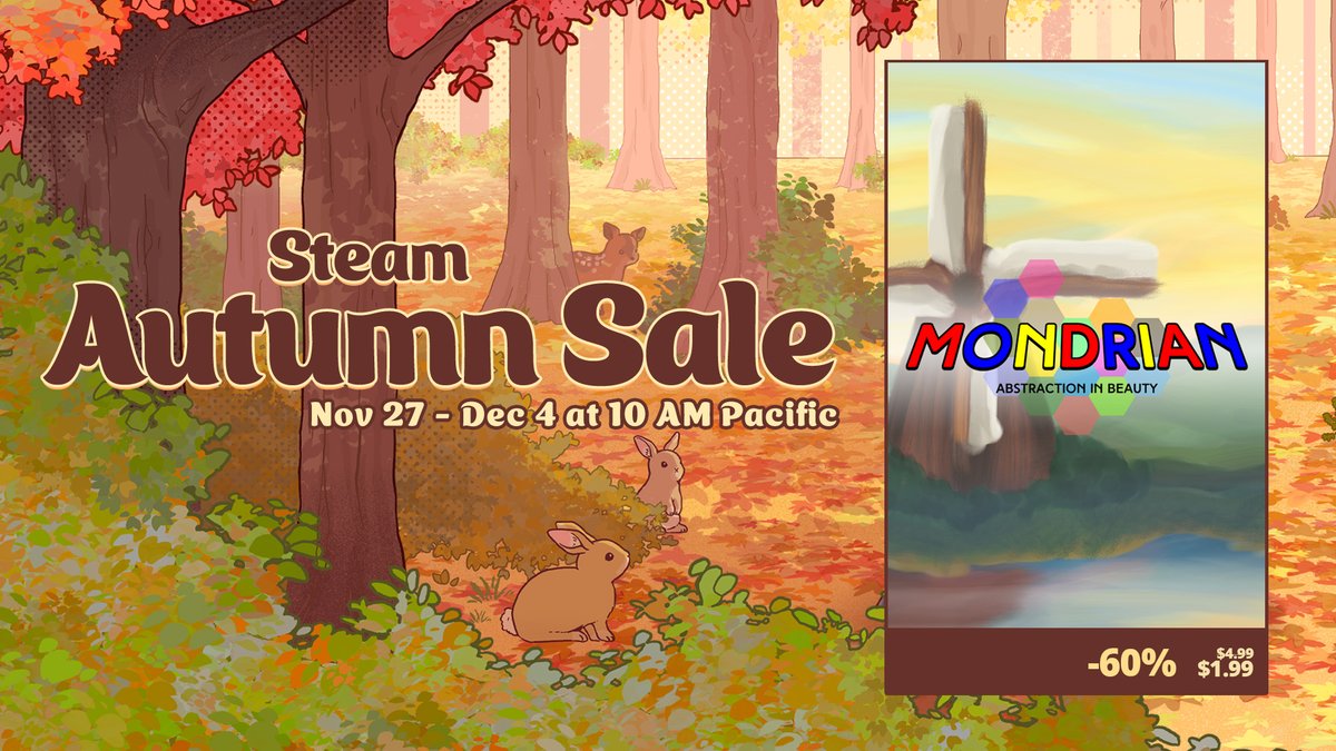 The Smithsonian-exhibited Mondrian - Abstraction in Beauty mixed classic arcade gameplay with orbital movement &amp; randomized elements across 12 levels to create unique experiences with every play. To date, it's our most popular game &amp; on sale for 60% off!
store.steampowered.com/app/392780/Mon…