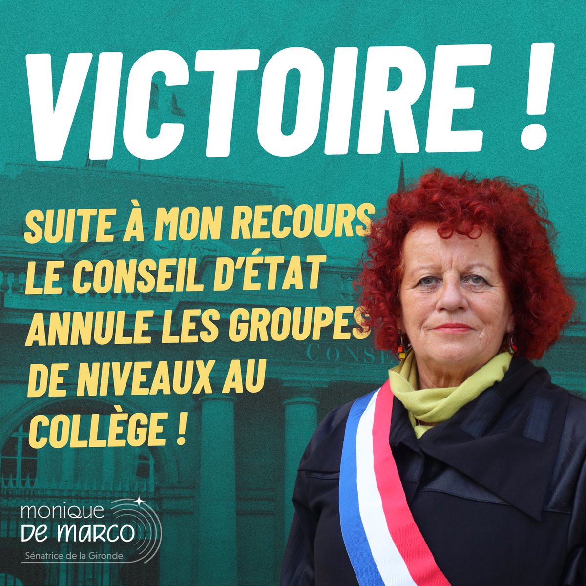 🚨Le Conseil d’État vient d’annuler les groupes de niveaux au collège.

C’est une grande victoire ! Le gouvernement n’écoute ni la communauté éducative, ni le Parlement, c’est donc la justice qui a tranché. 

#ChocDesSavoirs
