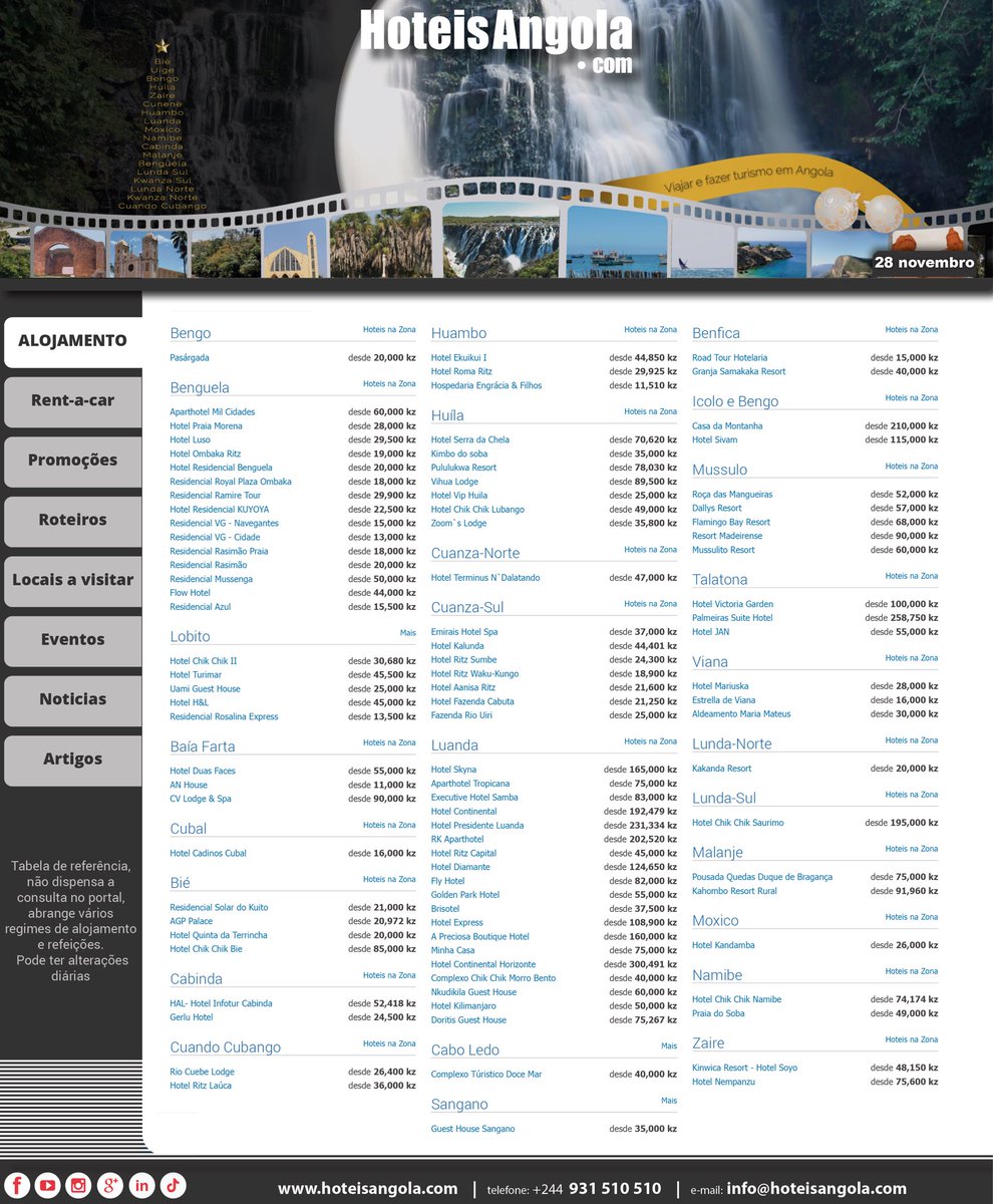 Tabelas de Preços Actualizadas

Planear uma viagem em Angola é mais fácil quando temos os preços actualizados.

Link para reservas: hoteisangola.com

#turismo #angola #alojamento #hospitality #hospitalidade #hotel #resort #hoteisangola #bookings #reservas #booking