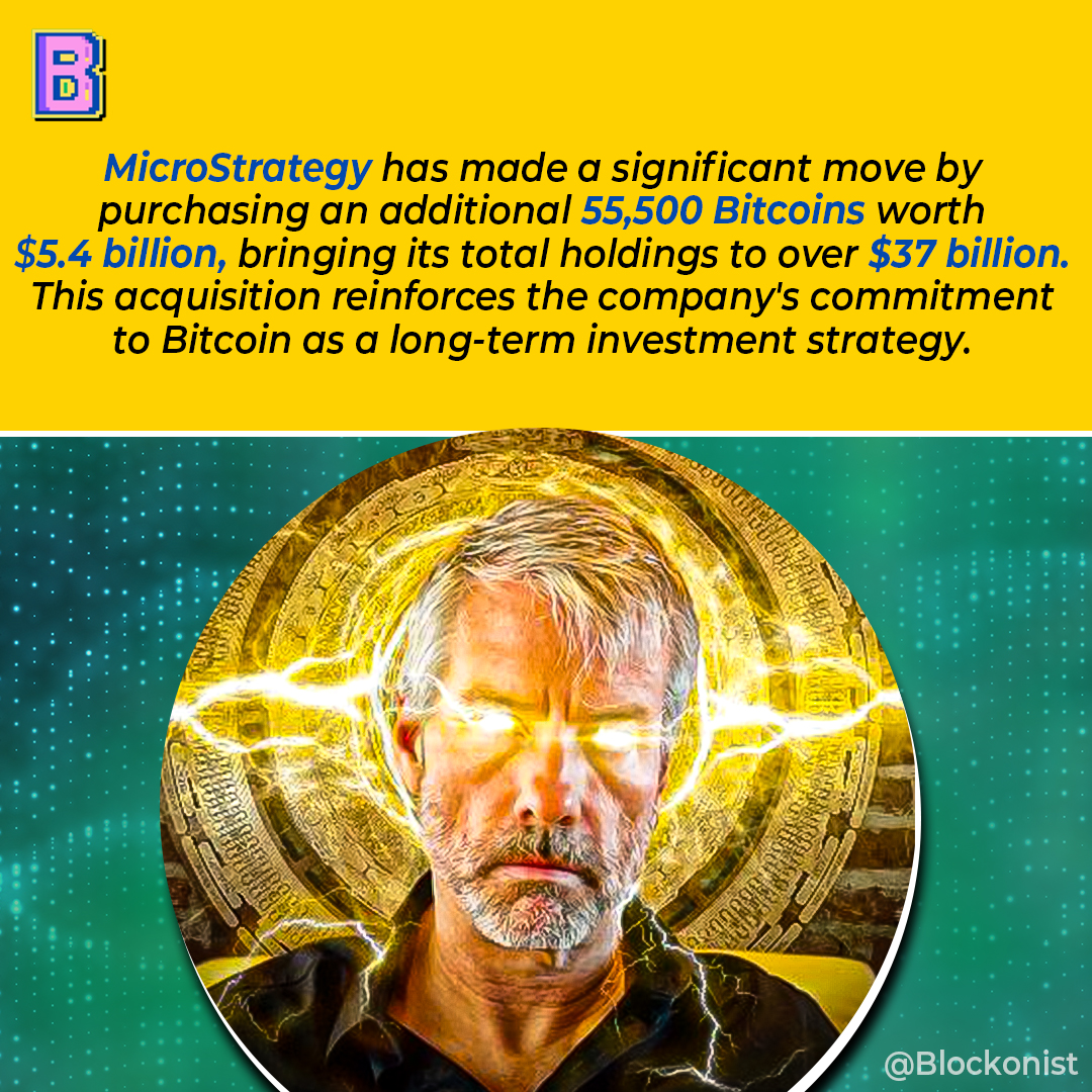 blockonist's tweet photo. MicroStrategy has acquired 55,500 Bitcoins for $5.4 billion, raising its total holdings to over $37 billion, and reaffirming its strong belief in Bitcoin as a long-term asset.

@saylor 

#CryptoNews #MicroStrategy #bitcoins #Saylor https://t.co/YoHOpOpLrO