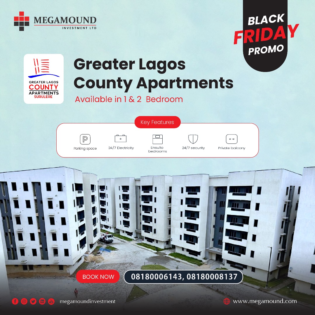 megamoundltd's tweet photo. 🚨 Black Friday Deal Alert! 🚨

Your dream home is more than just a space – it’s where life’s best moments happen.

🎯 Special Offer: Get an amazing discount on our 2-bedroom apartments by paying just ₦1M as Legal fee! https://t.co/oNWeqx1FdD