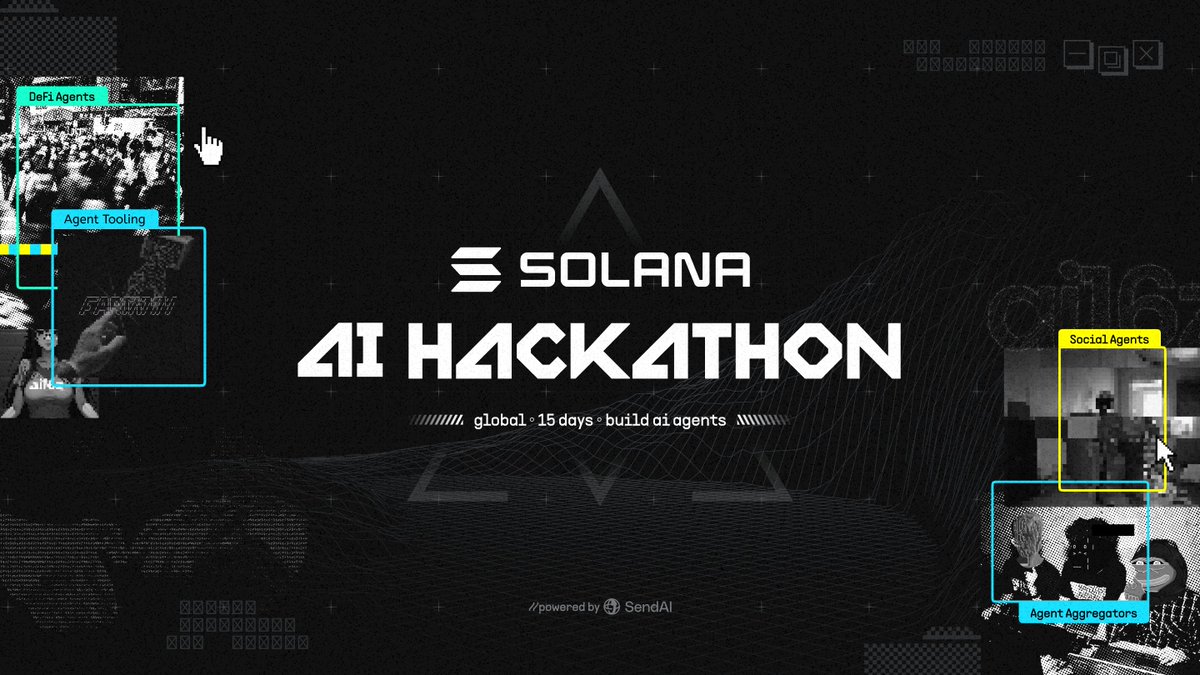 yashhsm's tweet image. Announcing –– the first-ever Solana AI Hackathon.
– global. online. $100k+ in prizes.
– focus on ai agents. 4 tracks. 15 days.
– ideaboard. find-a-team. resources. sessions. vc/angel funding.
reach out for partner/sponsor –– more details/registration soon. lfg.