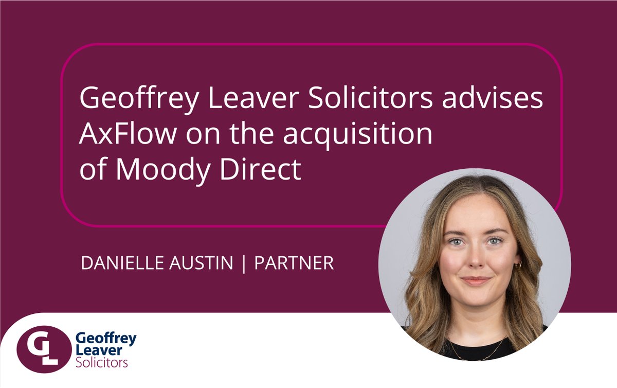 Corporate Partner Danielle Austin advised Axflow UK on their acquisition of Moody Direct and was supported by Employment Partner Paula  Stuart and Corporate Solicitor Gemma Gurney.  Read more here >bit.ly/48I9195

#CorporateLaw #CorporateDeals #whenexperiencematters
