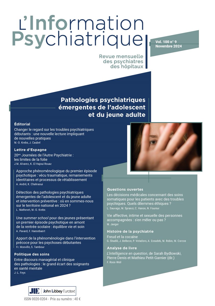 L_InfoPsy's tweet image. 📍 N°9-2024 de la revue L'Information Psychiatrique vient de paraître !
⏭️ tinyurl.com/mcevrjpe
En vous souhaitant une bonne lecture !
@SPHtweeter
#ipe #psychiatrique