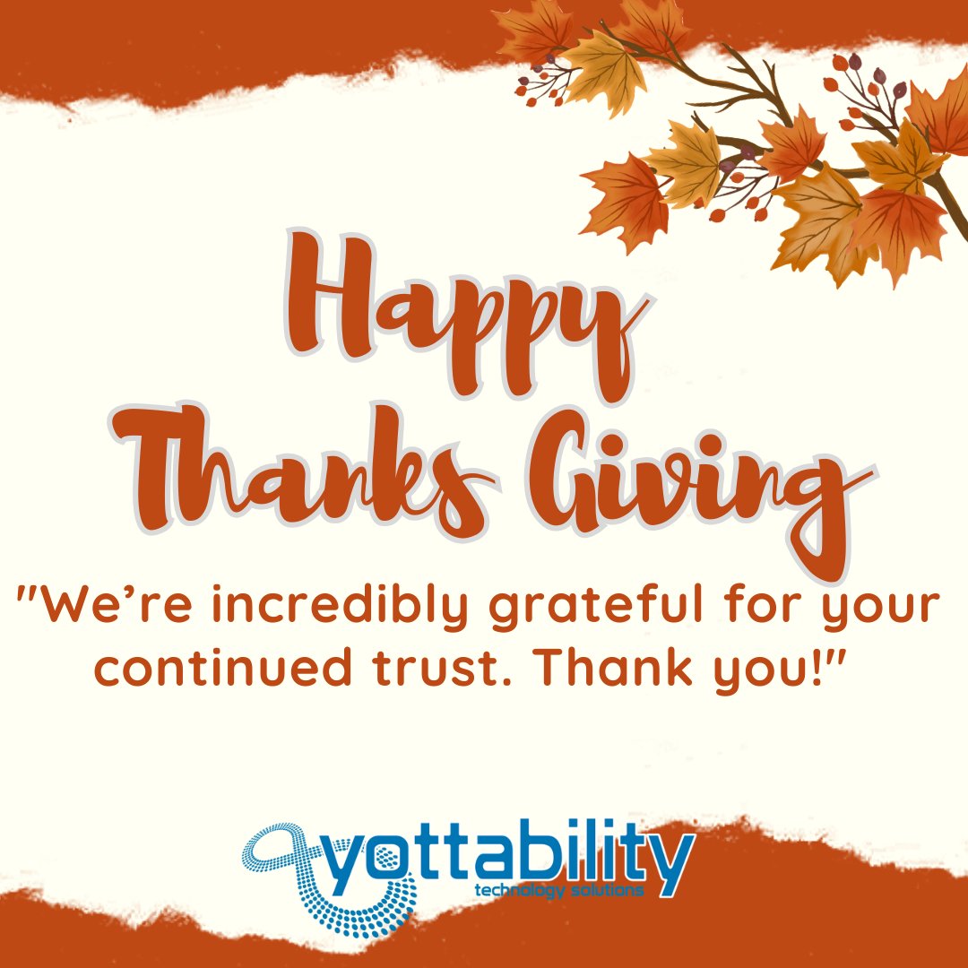 Yottability's tweet image. From our family to yours, we send our heartfelt Thanksgiving wishes to you, your team, and your loved ones. May your day be filled with gratitude, laughter, and precious moments of togetherness. Happy Thanksgiving from all of us!