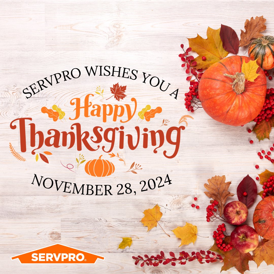 Happy Thanksgiving from the SERVPRO family to yours! 🦃🍂 We’re grateful to serve you and your community every day. Wishing you a safe and joyful holiday! #Thanksgiving #SERVPRO