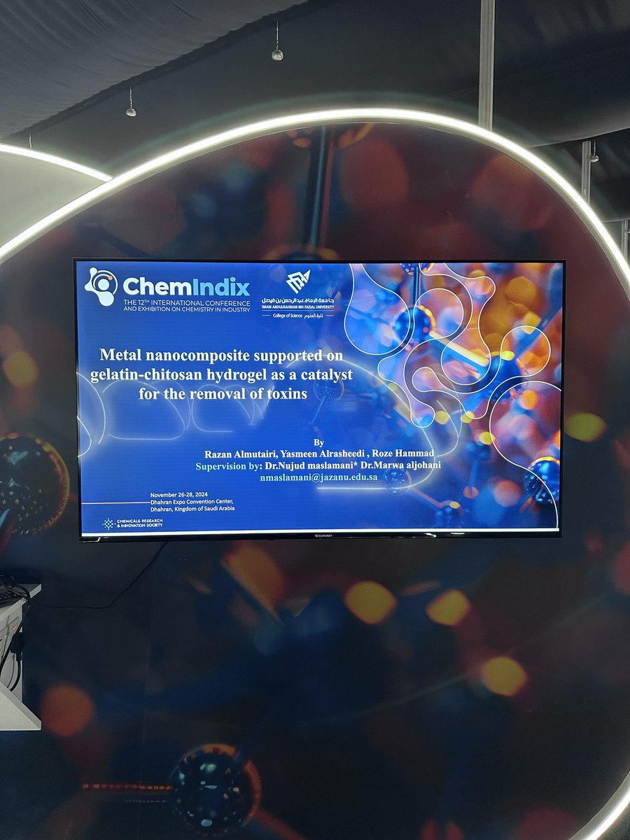 Rozechemist's tweet photo. عرض بحثي و زميلاتي بعنوان 
-metal nanocomposite supported on gelatin chitosan hydrogel as a catalyst for the removal of toxins 
اليوم في #chemindix2024 في #الظهران_اكسبو

#كيميندكس2024 https://t.co/fzXAmPRqCu