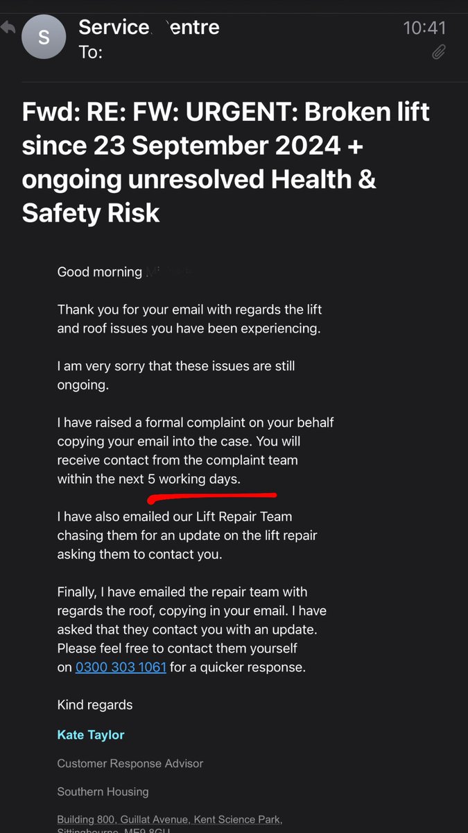 So at 10:41 <a href="/SHGcustomers/">SHG (customer services)</a> ‘s investigation for issues they were ‘planning to resolve’ in Aug 2023 was going to take 5 days. At 14:28 it doubles to 10 days 🤯
#ukhousing #neglect <a href="/alan_shg/">Alan Townshend</a> @ithomasjpaul <a href="/hackneycouncil/">Hackney Council</a> <a href="/hackneygazette/">Hackney Gazette</a> <a href="/BBCWatchdog/">BBC Watchdog</a> <a href="/CitizensAdvice/">CitizensAdvice</a> <a href="/HousingOmbuds/">Housing Ombudsman</a>