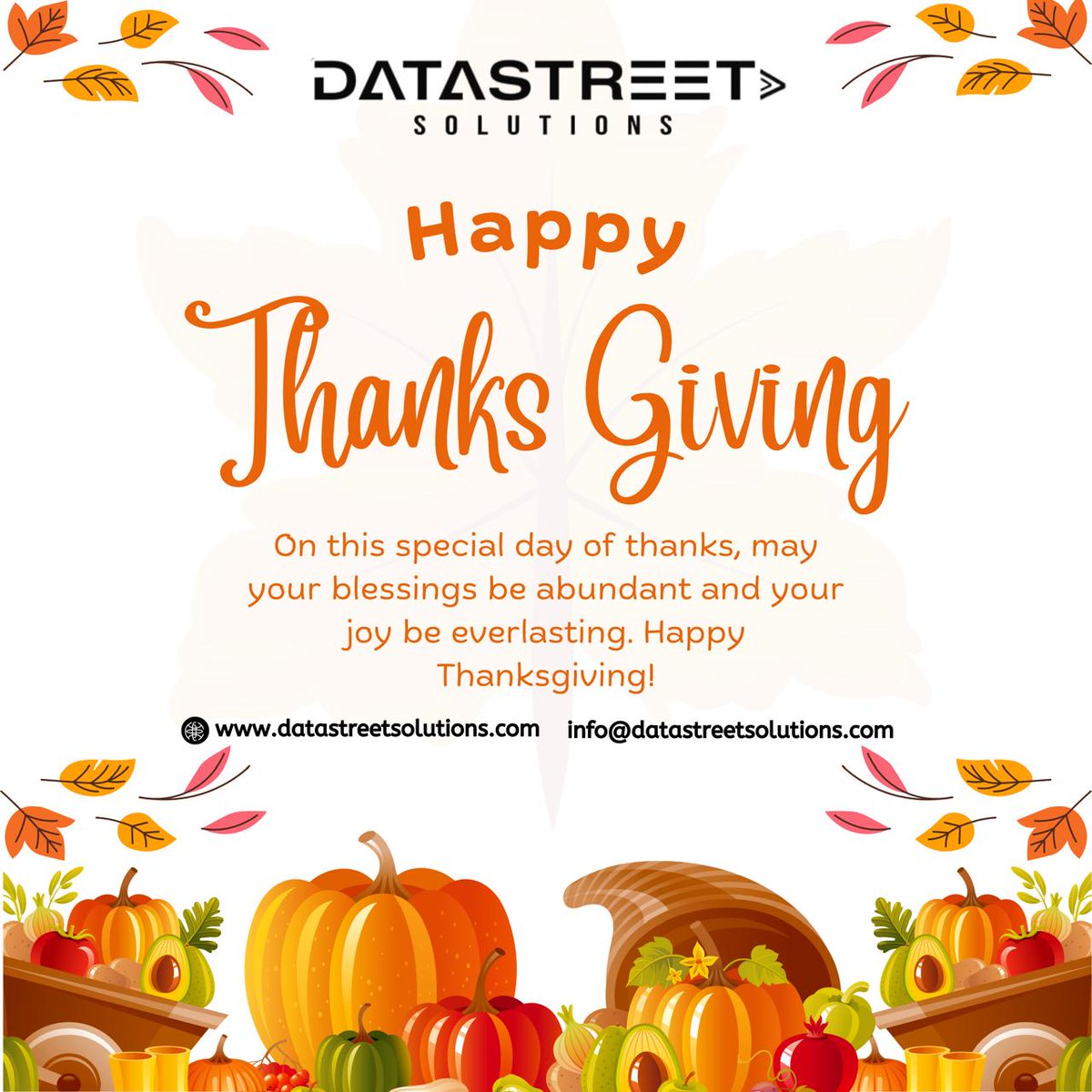 DataStreet_Sol's tweet photo. On this special day of giving thanks, we extend our deepest appreciation for your hard work, dedication, and trust. May your Thanksgiving be filled with love and gratitude.

#ThanksAndGiving #GivingThanks #GenAI #ITServices @DataStreet_Sol https://t.co/1gHVDUcpQo