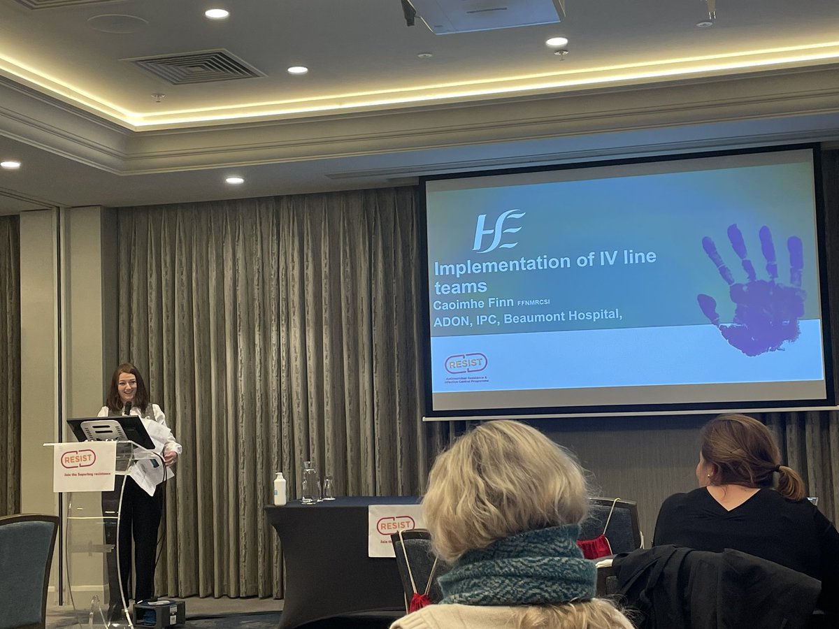 Caoimhe (ADON, IPC) presenting implementation of IV Teams in Beaumont Hospital at HSE AMRIC session.
A great day with lot of learning and insights. All focus is- The best antibiotic is no antibiotic 
#AMRIC #AMRICKeepIPCWorking #keepantibioticsworking