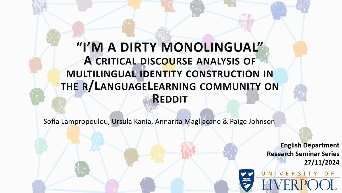 Annarita Magliacane (@annaritamagliac) on Twitter photo Very happy to have presented our joint work in the Departmental Research Series today <a href="/SofiaLampro1/">Sofia Lampropoulou (she/her)</a> <a href="/instantlinguist/">Dr Ursula Kania</a> <a href="/_Paige_J/">Paige Johnson</a> <a href="/LivUniEnglish/">English Department</a> #englishdepartment #multilingualism #onlinefora Watch this space for updates on the next steps of the project. Very happy to have presented our joint work in the Departmental Research Series today <a href="/SofiaLampro1/">Sofia Lampropoulou (she/her)</a> <a href="/instantlinguist/">Dr Ursula Kania</a> <a href="/_Paige_J/">Paige Johnson</a> <a href="/LivUniEnglish/">English Department</a> #englishdepartment #multilingualism #onlinefora Watch this space for updates on the next steps of the project.