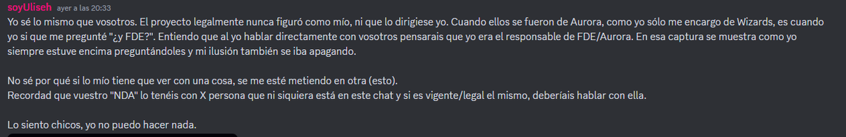 LaBeuchi's tweet photo. Ahora si tenemos una  "explicación" 

Según el, @imUliseh solo se encargaba de Wizards... todo lo demás no...
y entonces todas las mentiras que nos dijiste a 15 creadores más y a mi? https://t.co/JTZOySVyLs