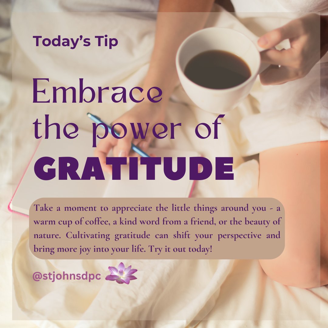 Gratitude turns what we have into enough and more. Embrace the power of a thankful heart, and watch the world transform around you.  #GratitudeIsPower #ThankfulHeart #MindfulLiving #stjohnsdpc #shirleyejonesmd