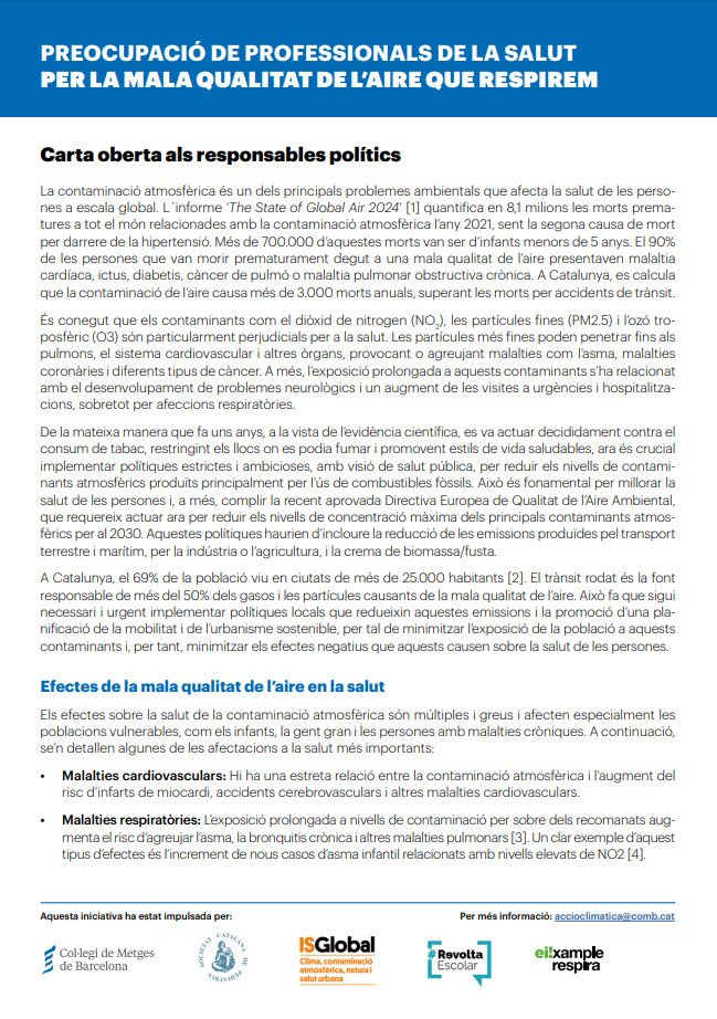 eixrespira's tweet photo. Avui hem estat al @COMBarcelona per presentar la carta oberta als responsables polítics per part dels professionals de la Salut per la mala qualitat de l'aire que respirem. 

La contaminació és un problema de salut pública.  

Més informació i adhesions: https://t.co/KETlBvrHFd https://t.co/cyVZPM2L7a