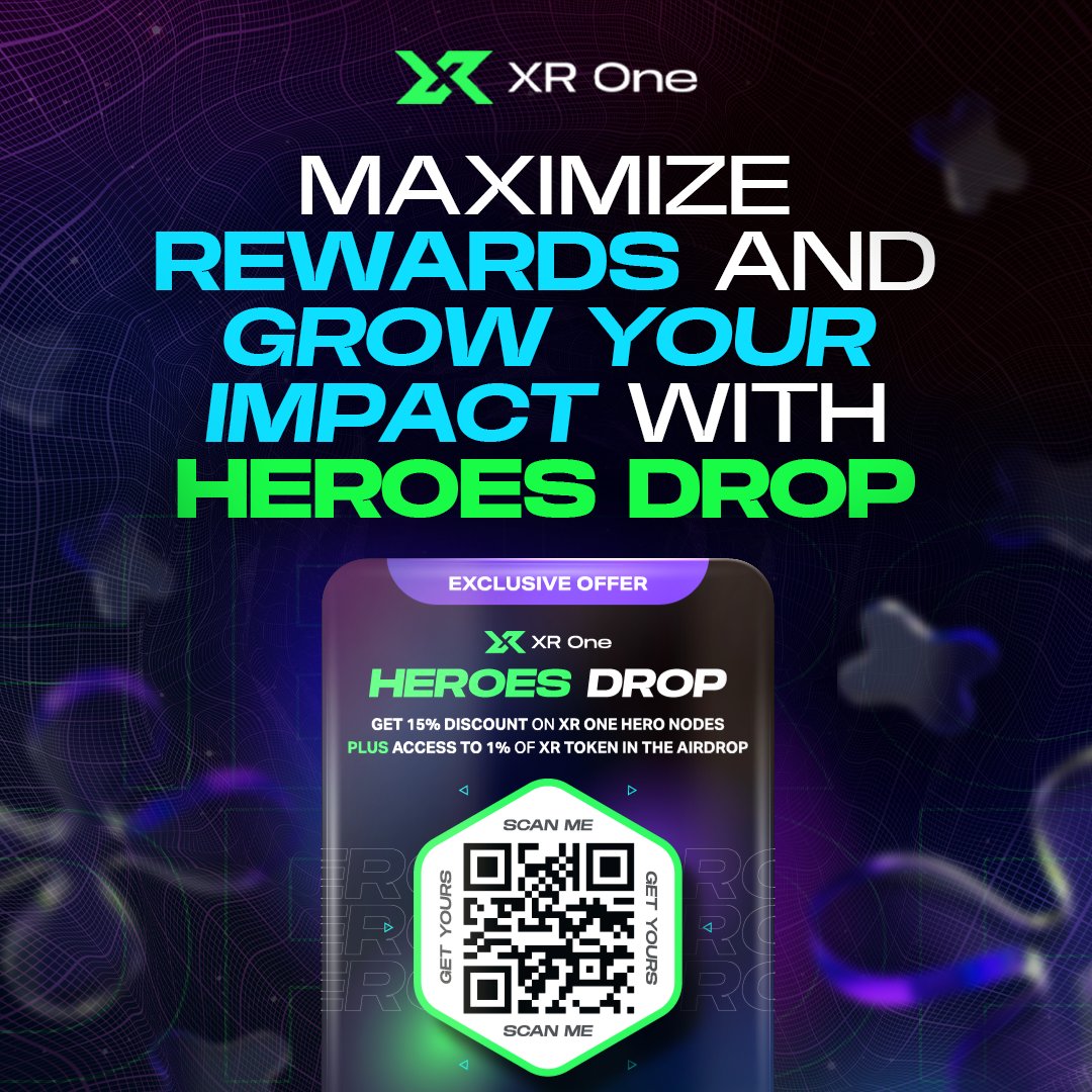 XR_Foundation's tweet photo. 🌐 Strengthen Your Network with XR One's Community Rewards! 🚀

🎉 Calling all Node Holders! XR One is here to power up your network expansion. As a major node holder, receive three exclusive "Heroes Drop" NFTs—your gateway to greater influence within our ecosystem.

💡 Optimize Your Growth Potential:

Multiply Your Nodes, Multiply Your Rewards: Use your “Heroes Drop” NFTs to acquire Hero Nodes. Each new node amplifies your operational scope and boosts your overall share in the XR ecosystem.

Access Exclusive Token Rewards: With every additional Hero Node purchased using your NFTs, your stake in our XR token airdrop grows. A pool of 1% XR token supply is waiting for you.

🔗 Be Part of the Future! Strategize with your NFTs, expand your presence, and maximize the value of your Hero Nodes to grow alongside XR One.

#XROne #NFTCommunity #HeroNodes