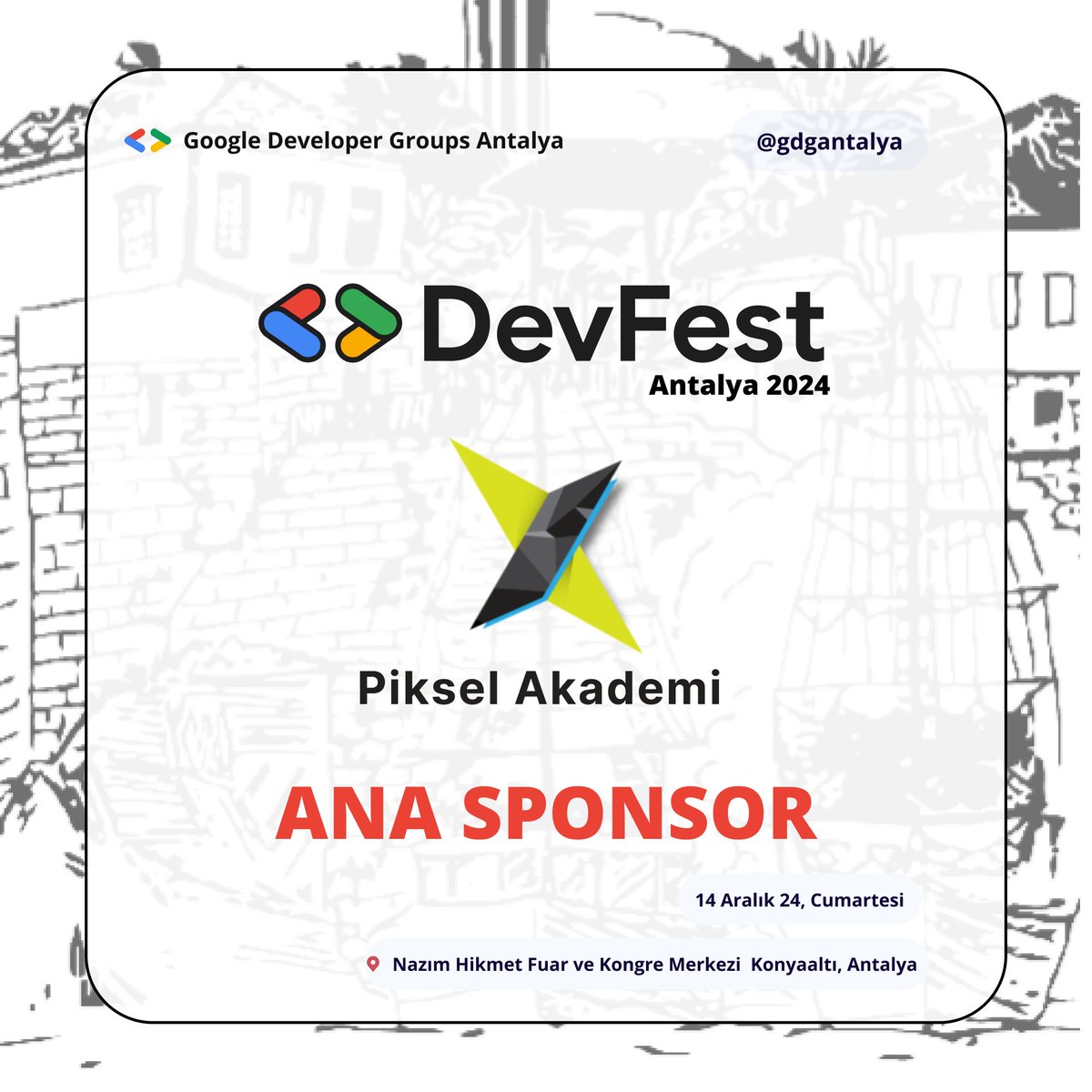 GDG & WTM Antalya (@gdgantalya) on Twitter photo Piksel Akademi <a href="/pikselakademi/">Piksel Akademi</a> ve kurucusu Emrah Kozan <a href="/emrahkozan/">Emrah Kozan</a> Hocamıza , DevFest Antalya 2024 yolculugumuz boyunca ‘Ana Sponsorumuz’ olarak gösterdikleri destekten ötürü teşekkür
ederiz. Ortaklığınızla, 14 Aralık’ta inovasyon, teknoloji ve topluluğu bir
araya getiriyoruz! Piksel Akademi <a href="/pikselakademi/">Piksel Akademi</a> ve kurucusu Emrah Kozan <a href="/emrahkozan/">Emrah Kozan</a> Hocamıza , DevFest Antalya 2024 yolculugumuz boyunca ‘Ana Sponsorumuz’ olarak gösterdikleri destekten ötürü teşekkür
ederiz. Ortaklığınızla, 14 Aralık’ta inovasyon, teknoloji ve topluluğu bir
araya getiriyoruz!