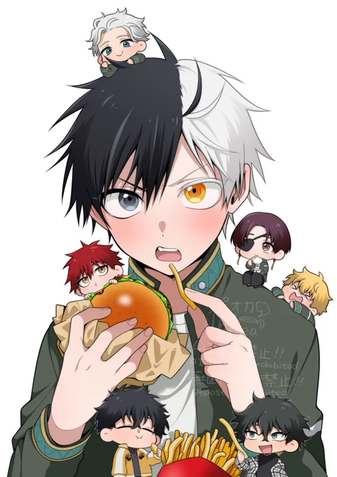 前に途中経過載せてたやつこのまま表紙にする予定くんが皆と美味しいもの食べ回るお話 