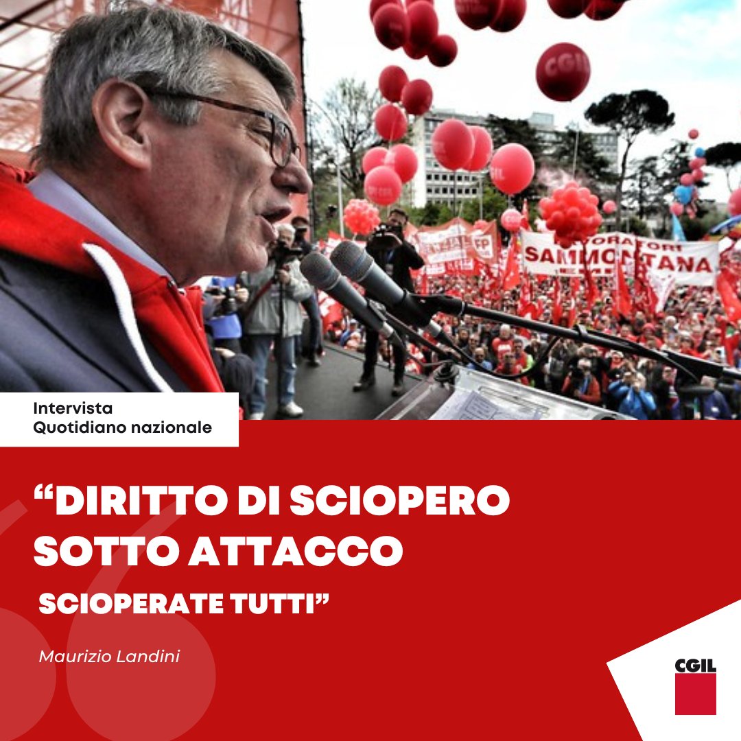 🟥 Maurizio Landini alla vigilia della mobilitazione generale, in un'intervista al 'Quotidiano Nazionale': "Diritto di sciopero sotto attacco. Scioperate tutti".

Info: tinyurl.com/52wa937w