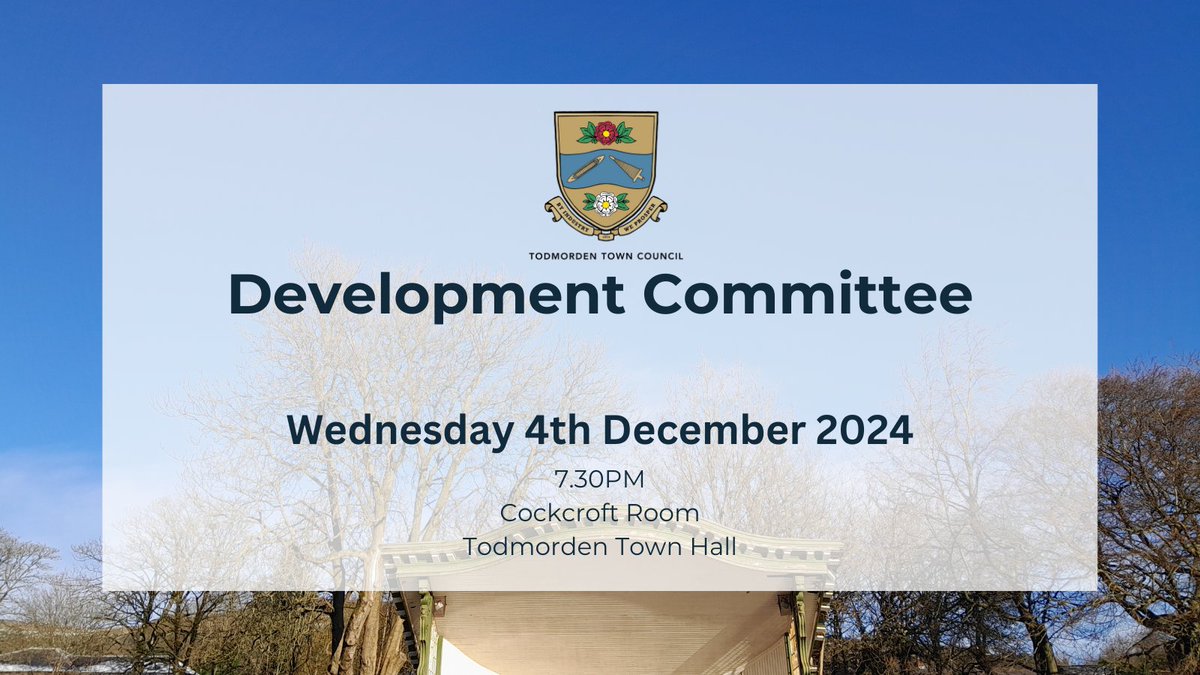 Our Development Committee next meets on Wednesday 4th December.

Take a look at the papers here --> todmorden-tc.gov.uk/event/developm…