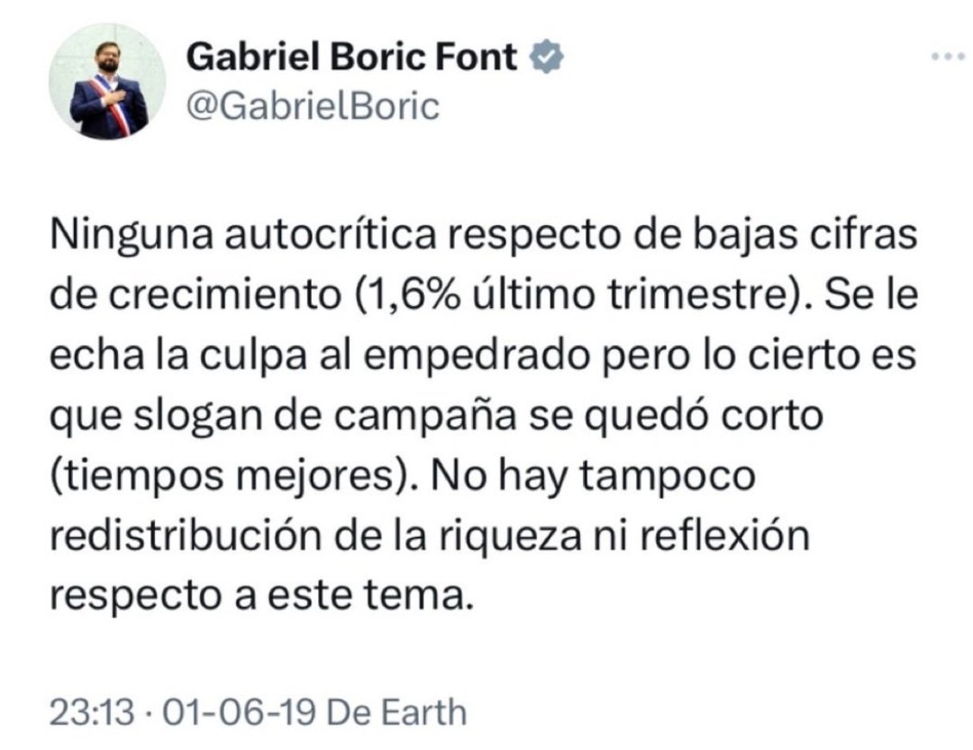 baccoarenas's tweet photo. Ojalá que el diputado #Boric no se entere de la cagada que tiene el presidente @GabrielBoric con el crecimiento del país...
Lo haría cagar en twiter...🙄
🤡🤡🤡🤡🤡 https://t.co/QitkLUMmLU