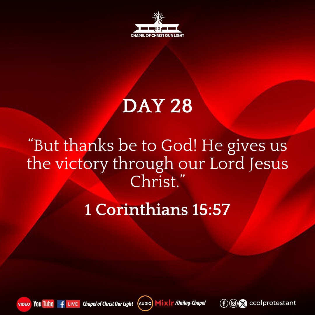 ccolprotestant's tweet photo. "But thanks be to God! He gives us the victory through our Lord Jesus Christ."
What are you grateful for today?
#Ccol30daysofgratitude #Ccolprotestant
#Ccolthanksgiving2024 #Ccolunilag #UNILAGCHAPEL #Ccolthanksgivingmonth https://t.co/h0sGabTkMo