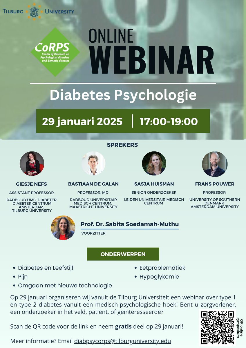 3de CoRPS symposium 29 januari 2025!       Een gratis online symposium over #diabetes vanuit een medisch-psychologische hoek.  Scan de QR code op 29 januari en neem gratis deel!

<a href="/TilburgU/">Tilburg University</a>
<a href="/tilburgresearch/">TilburgU Research</a>