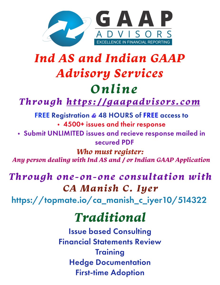 cmanishiyer's tweet image. Responded to Issue Id: 4836 applying following Ind AS:
Ind AS 109 – Financial Instruments
No. of Issues in Issue Repository relating to Ind AS 109: 1517

#GAAPAdvisors - Enabling Excellence in Financial Reporting