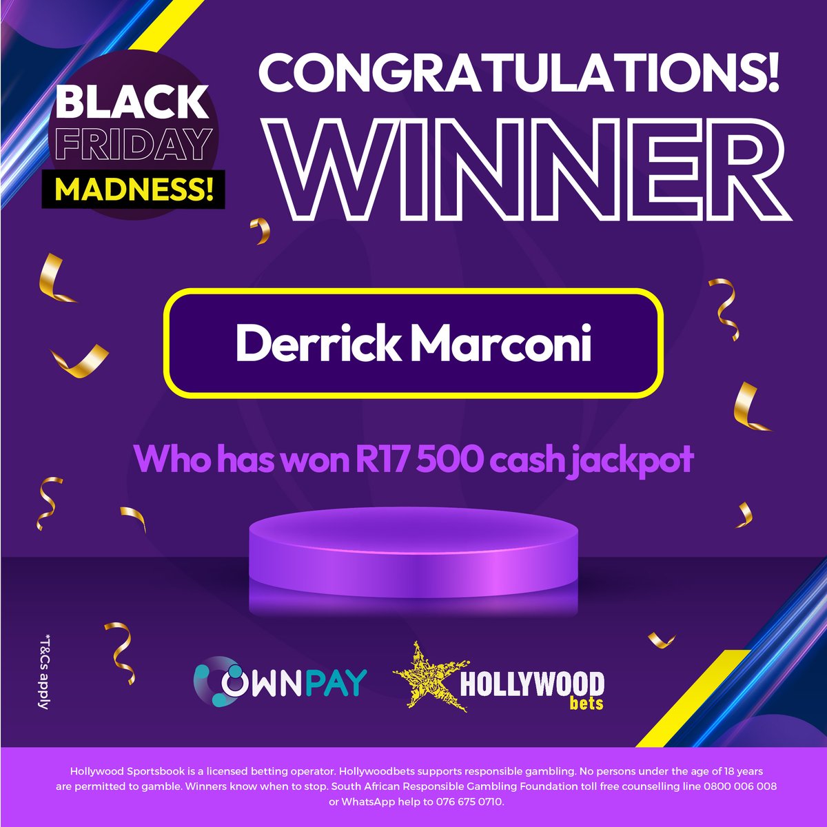 Hollywoodbets's tweet photo. Black Friday Madness! π₯ππ½
A massive congratulations to our Ownpay Black Friday competition winner, who has won a R17 500.00 jackpot!πΈ
#HWBTWT #Ownpay #BlackFriday #Competition #Winners https://t.co/vm6w31h3tL