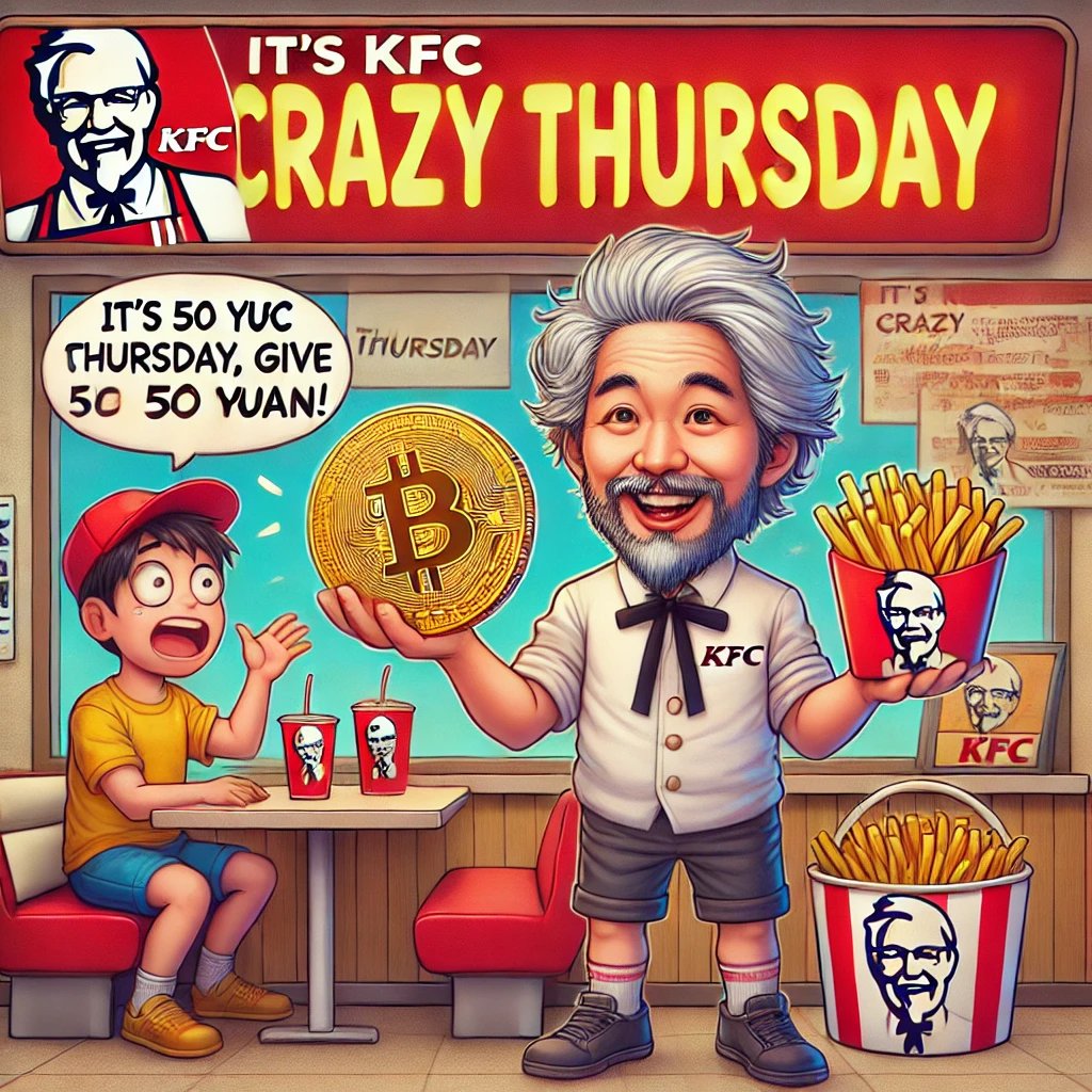 Kaspa_KFC's tweet photo. 😂Hahahaha, tell me which genius came up with this fake news?
"kentucky fried chicken crazy thursday wechat send me fifty yuan"🤣
🍟Check our #Kaspa Finance Central-- #KFC community:
🌟https://t.co/S8VpSNN47q
🍗Join us👉double the fun with Fried Chicken & #BTC !
#CrazyThursday https://t.co/9JujN6OX89