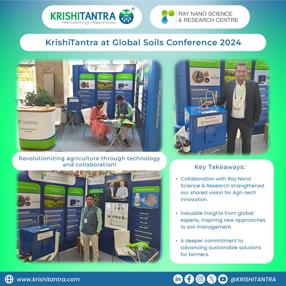 #KrishiTantra at Global Soils Conference 2024

Revolutionizing agriculture with cutting-edge tech &amp; collaboration!

✅ Strengthened #Agritech innovation with Ray Nano Science
✅ Insights on sustainable #soil management
✅ Commitment to #empower farmers

#HarvestingHappiness
